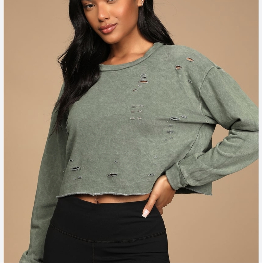 Lulus Distressed Green Crop Top Sz.S NWT